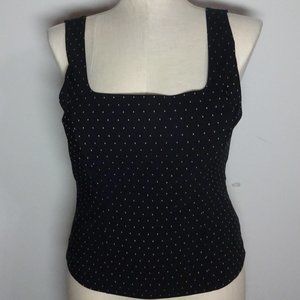 White House Black Market Sleeveless Top Black with White Dots Size 12
